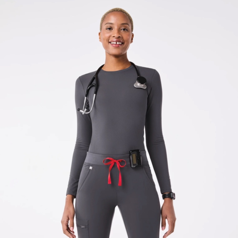 Figs Ribbed Longsleeve Underscrub in Charcoal SMALL